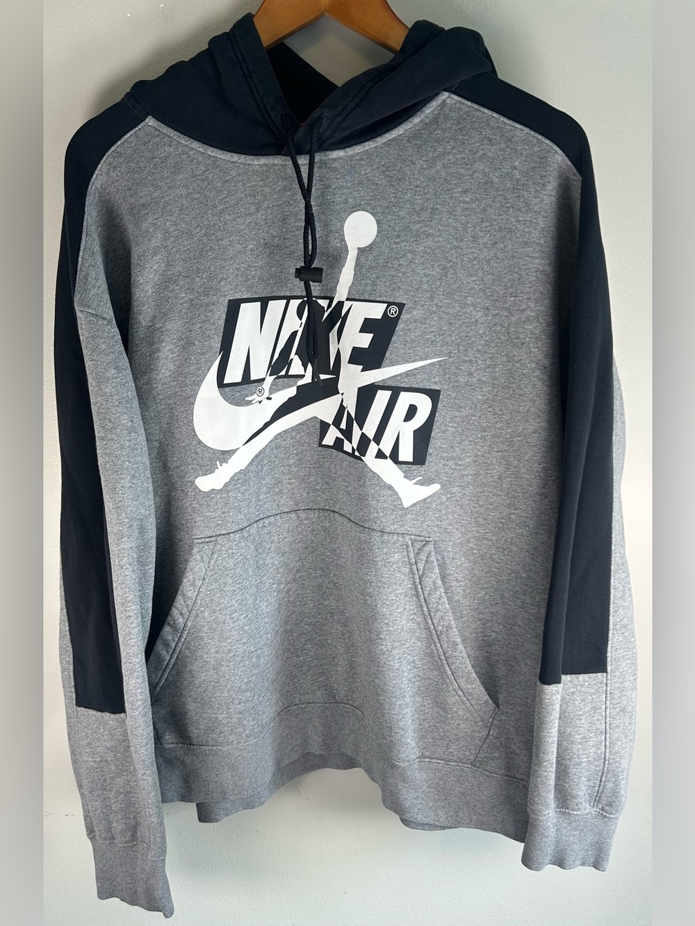 Nike Air Jordan Jumpman Men's Hoodie Sweater XL Gray & Black Drawstring Vintage - Picture 1 of 10